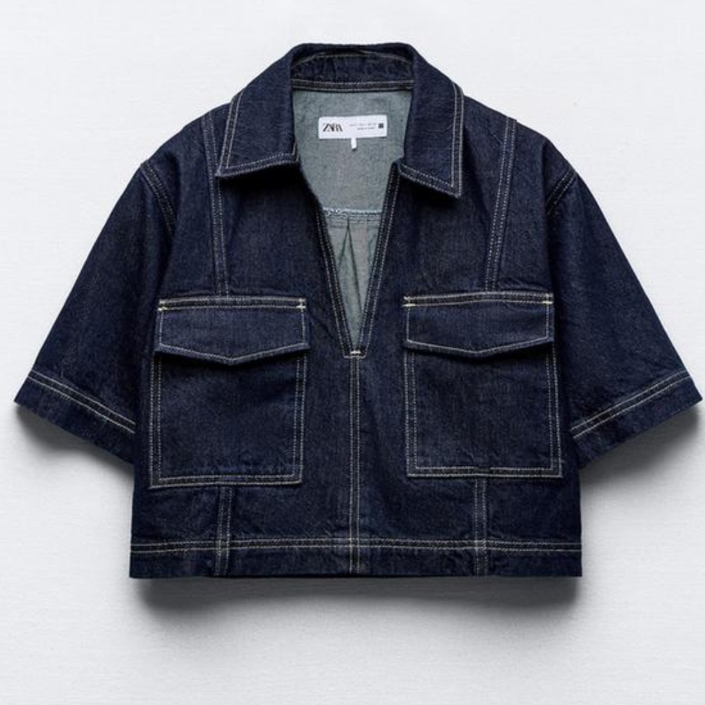 Zara cropped denim shirt XS never worn